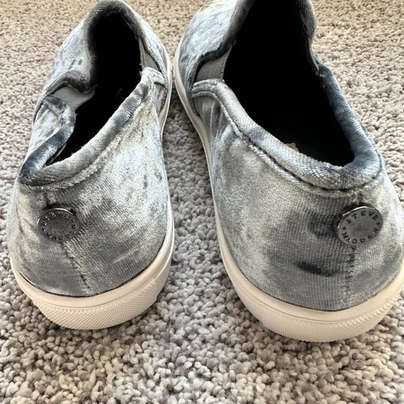 Shiny Blue/Silver Crushed Velvet Slip On Shoes - Picture 8 of 10